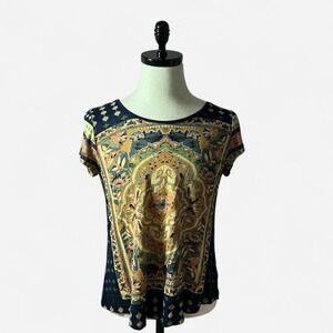 Lucky‎ Brand Los Angeles Navy Blue Patterned Print Short Sleeve Tee